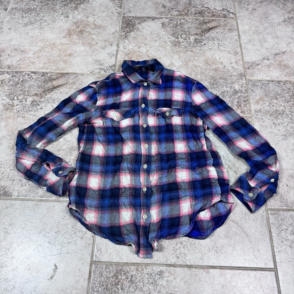 Gap‎ Pendleton Womens Flannel Shirt XS Long Sleeve Button Blue Pink White Plaid